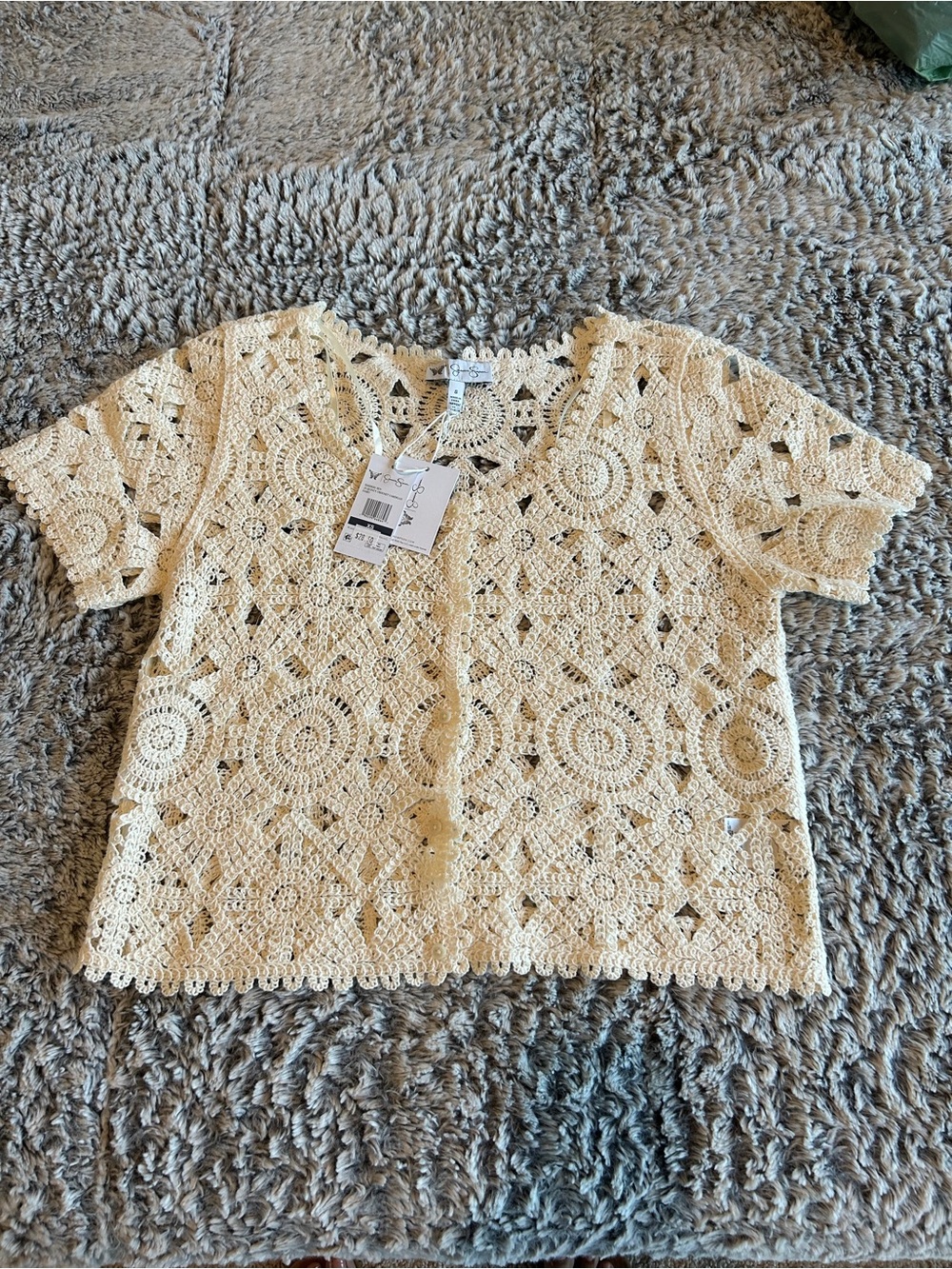 Jessica Simpson Cream Crochet Short-Sleeve Boxy Top